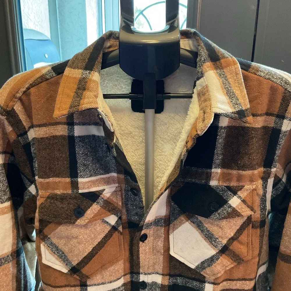 RSQ Brown Black Flannel Sherpa Jacket, Men's Small NWT